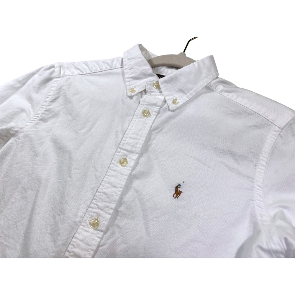 Polo Ralph Lauren Boys White Oxford Button Down Shirt Size L 14-16 Long Sleeve